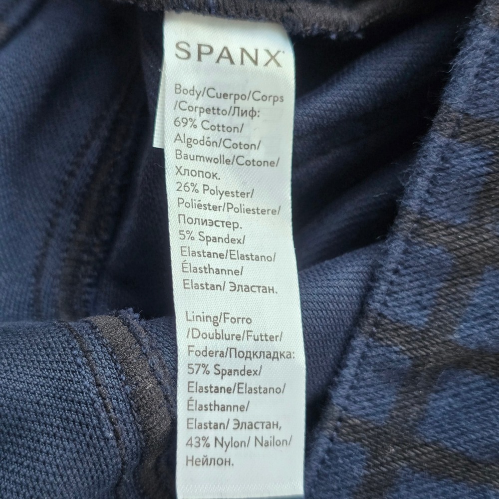 Spanx Leggings Womens L The Perfect Pant Navy Blue Black Grid Plaid EUC Slimming - Picture 10 of 12